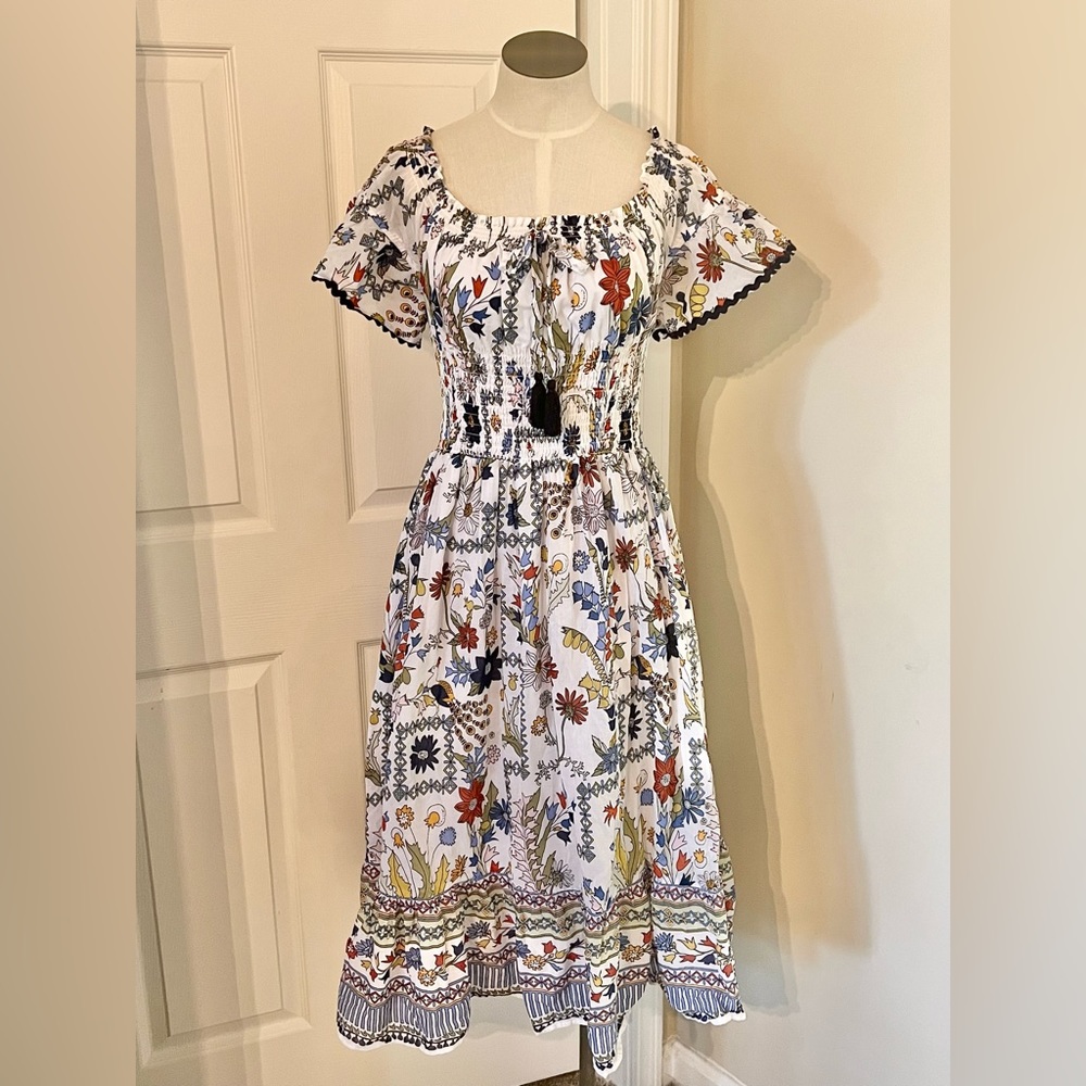Tory Burch Poetry of Things Floral Midi Dress - White and Multicolor